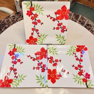 3pc Japanese Cherry Blossom Melamine Dinner Plate 10 3/4” Bed Bath&Beyond Square